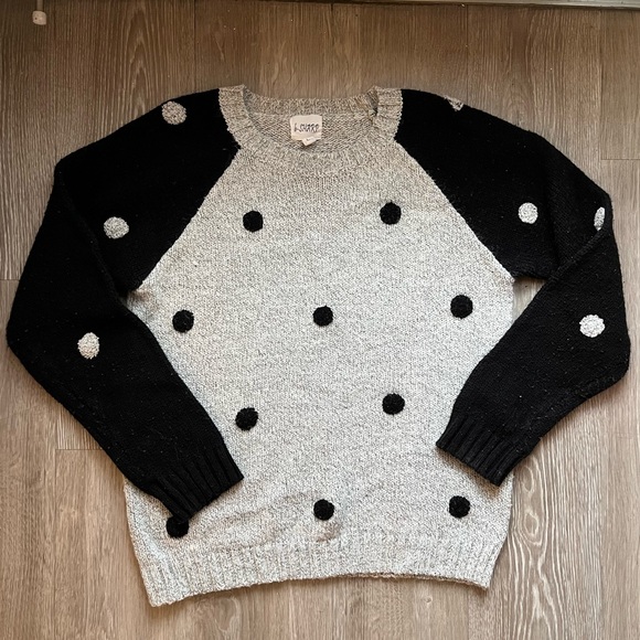 B-Sharp Polka Dot Knit Sweater Size L Whimsigoth Quirky Preppy Bauble Neutral - Picture 9 of 12